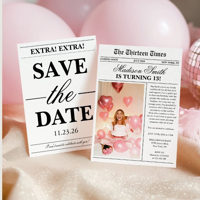 Convites Modern Newspaper Photo 13th Birthday (Criador carregado)