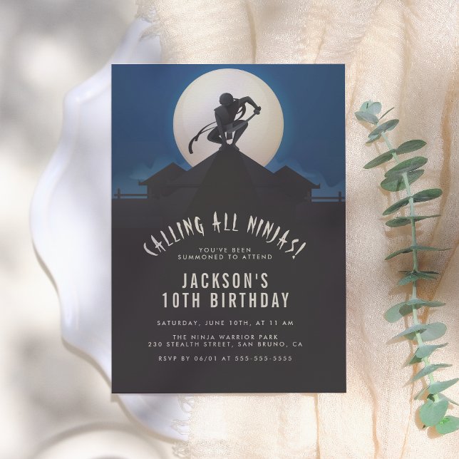 Convites Modern Ninja on Roof Top Silhouette Birthday Party (Criador carregado)