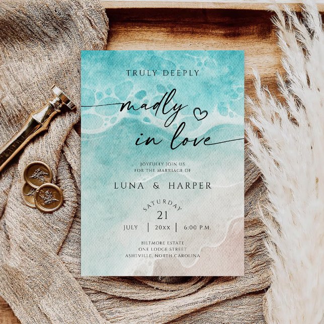 Convites Modern Ocean Tide Watercolor Beach Wedding (Criador carregado)