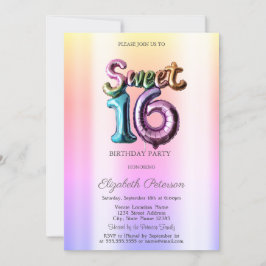 Convites Modern Ombre Neon Balloon Sweet 16