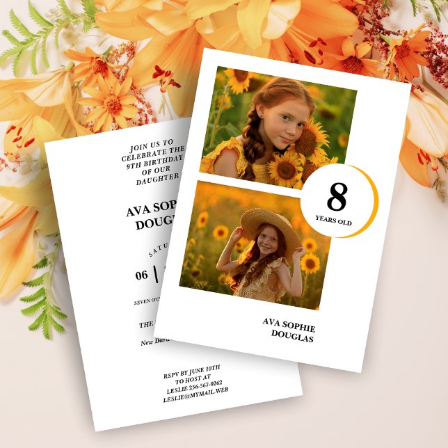 Convites Modern Orange 2 Multi Photos Collage Birthday (Criador carregado)