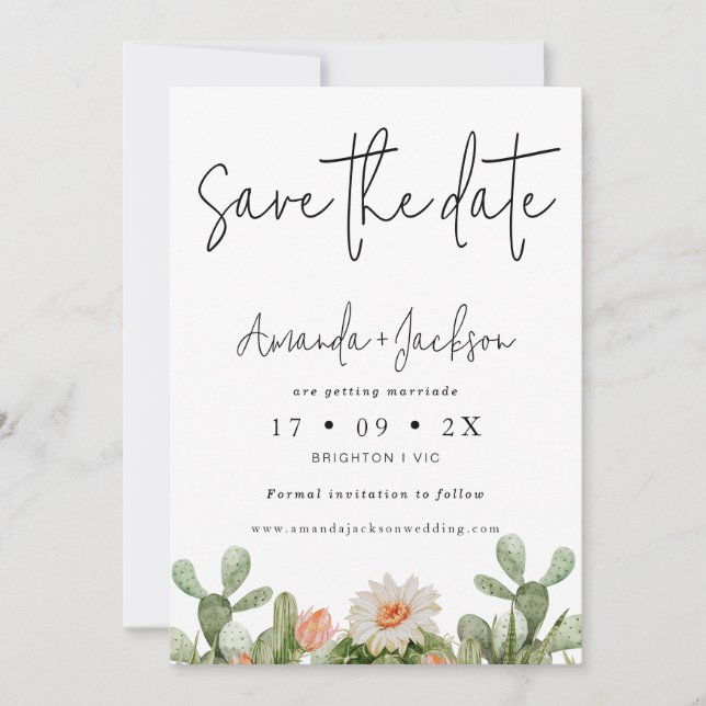 Convites Modern Orange Cactus Weding The Date Card (Frente)
