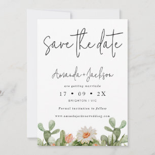 Convites Modern Orange Cactus Weding The Date Card