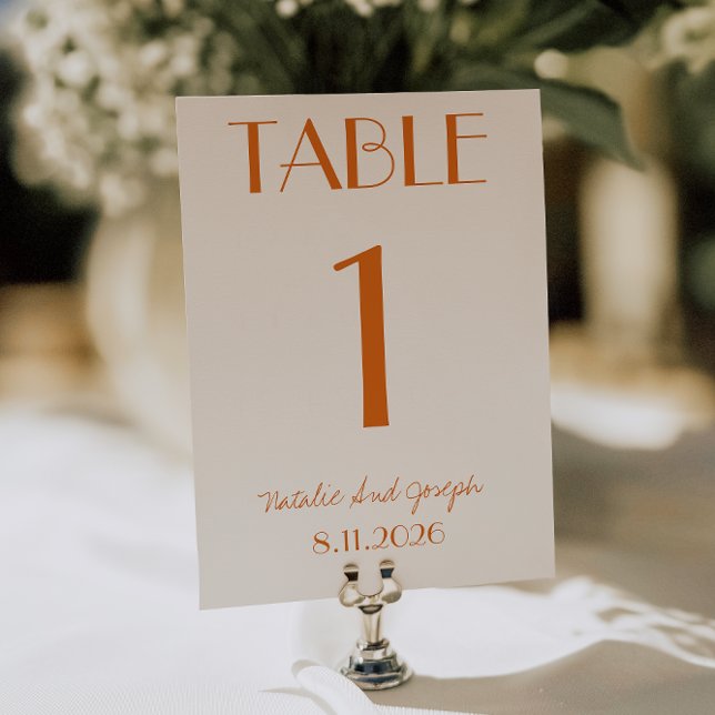 Convites Modern Orange Cream Whimsical Wedding Table Number (Criador carregado)