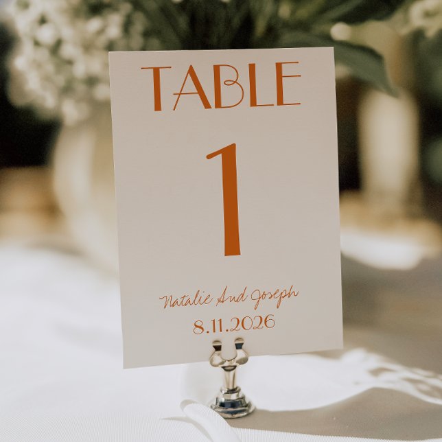 Convites Modern Orange Cream Whimsical Wedding Table Number (Criador carregado)