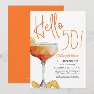 Convites Modern Orange Hello 50º aniversário