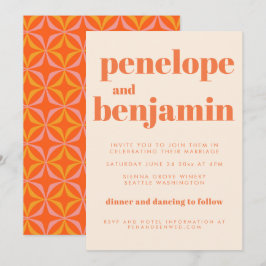 Convites Modern Orange Retro Typografia Casada Tudo Em Um