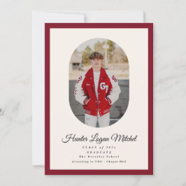 Convites Modern Oval Red High School Photo Graduation