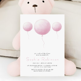 Convites Modern Pastel Pink Balloons Baby Girl Shower