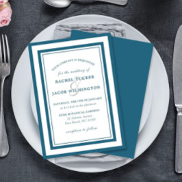 Convites Modern Patina Blue & White Border Simple Wedding