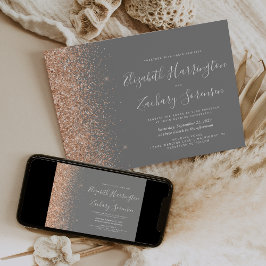 Convites Modern Peach Glitter Gray Wedding