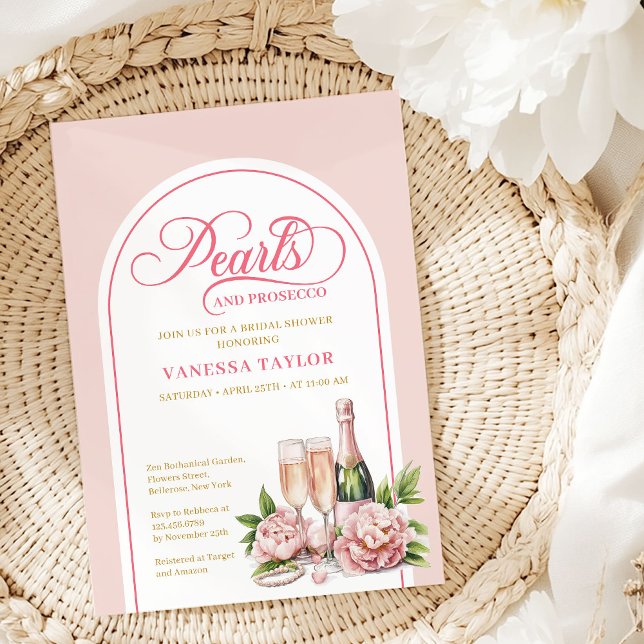 Convites Modern Pearls and Prosecco Shower Invite Design (Modern Pearls and Prosecco Shower Invite Design)