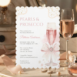 Convites Modern Pearls & Prosecco Bridal Shower Invitation