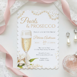 Convites Modern Pearls & Prosecco Bridal Shower Invitation
