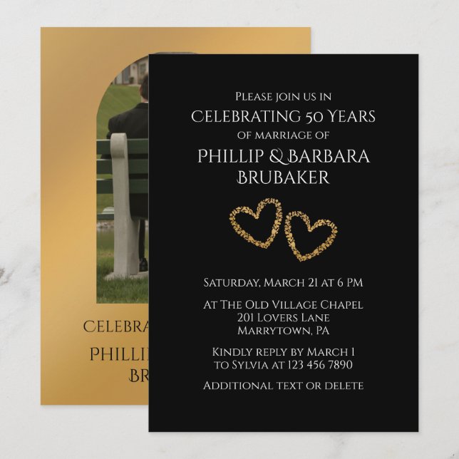 Convites Modern Photo Golden 50th Wedding Anniversary Party (Frente/Verso)