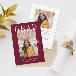 Convites Modern Photo Graduation Burgundy