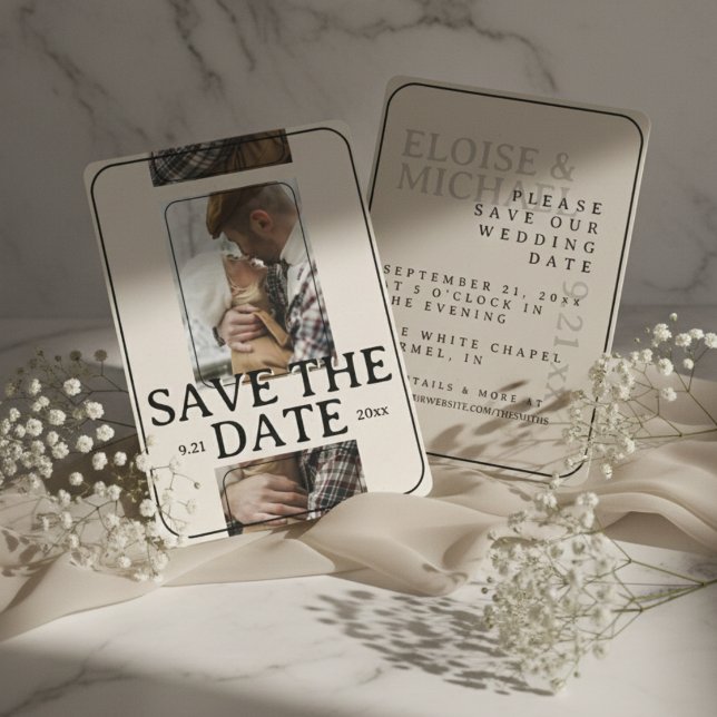 Convites Modern Photo Grid with Bold Serif Save the Date (Announce your wedding date with style using this Modern Save the Date Card!)