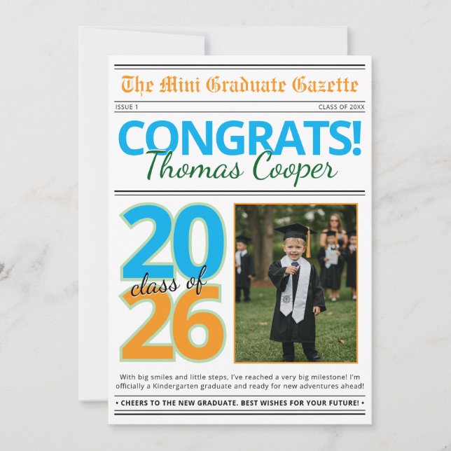 Convites Modern Photo Newspaper Graduation Announcement (Frente)