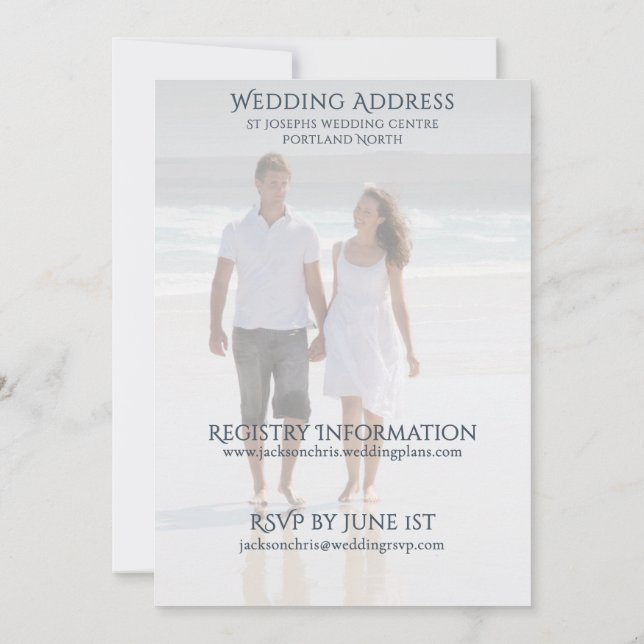 Convites Modern Photo Serif Typography Beach Wedding (Verso)