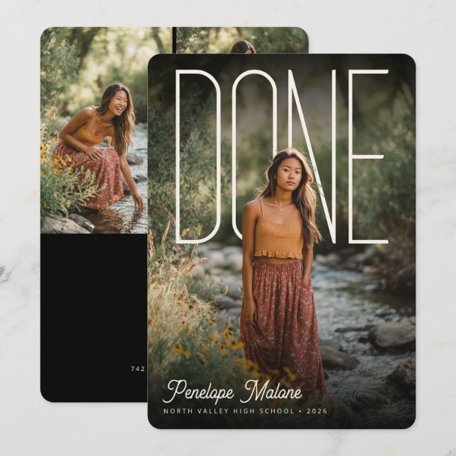 Convites Modern Photopop DONE Graduation Party (Frente/Verso)