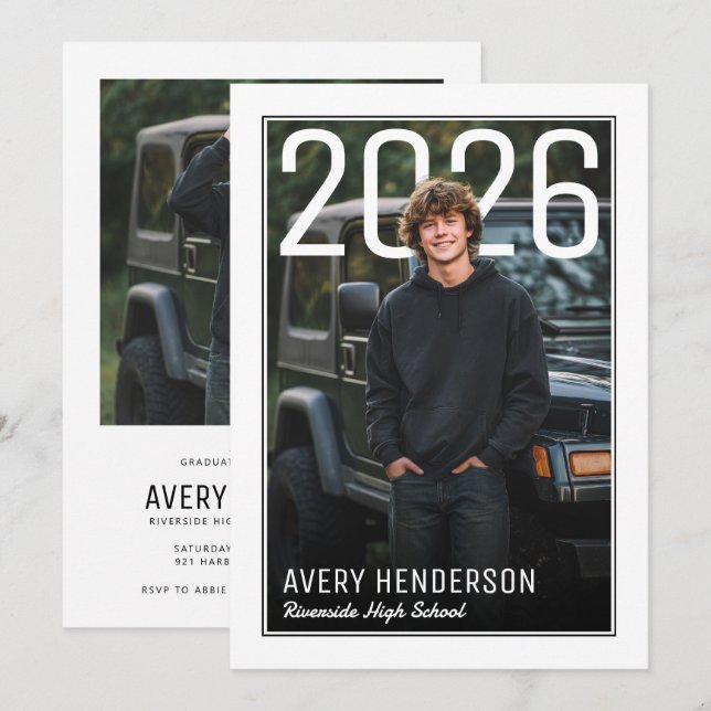 Convites Modern PhotoPop Graduation Party (Frente/Verso)