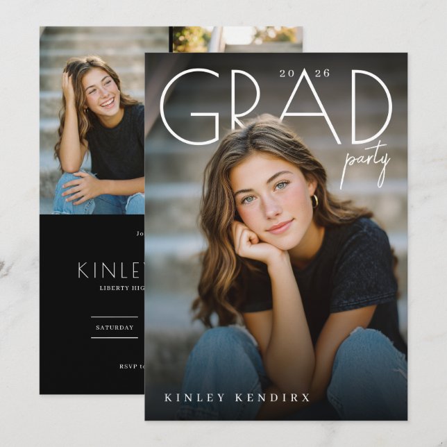 Convites Modern PhotoPop Graduation Party (Frente/Verso)