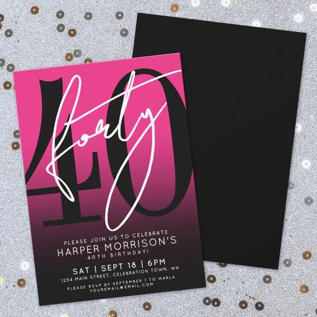 Convites Modern Pink 40th Birthday Party (Modern Pink 40th Birthday Party Invitation)