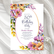 Modern Pink and Orange Floral 50th Birthday Party