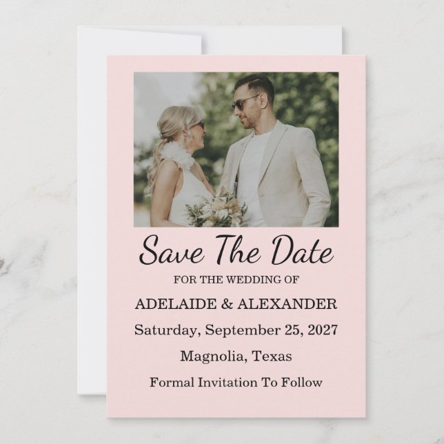 Convites Modern Pink Blush Wedding Save The Date (Frente)