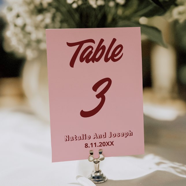 Convites Modern Pink Burgundy Funky Wedding Table Number (Criador carregado)