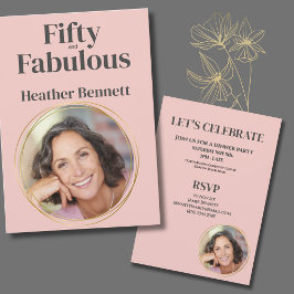 Convites Modern Pink Fifty and Fabulous Photo Birthday