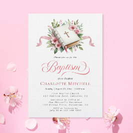 Convites Modern Pink Flower Bible Baptism
