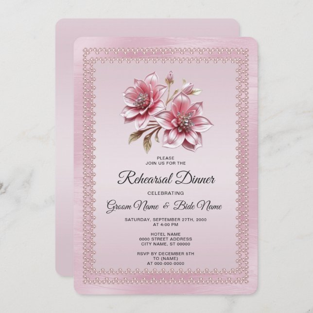 Convites Modern Pink Flowers Rehearsal Dinner (Frente/Verso)