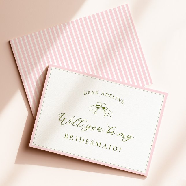 Convites Modern Pink & Green Bridesmaid Proposal Card (Criador carregado)