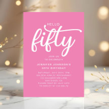 Modern Pink Hello 50th Birthday