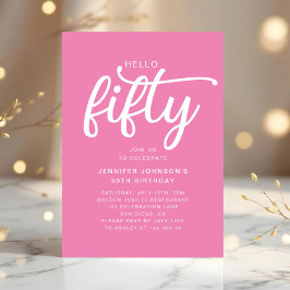 Convites Modern Pink Hello 50th Birthday