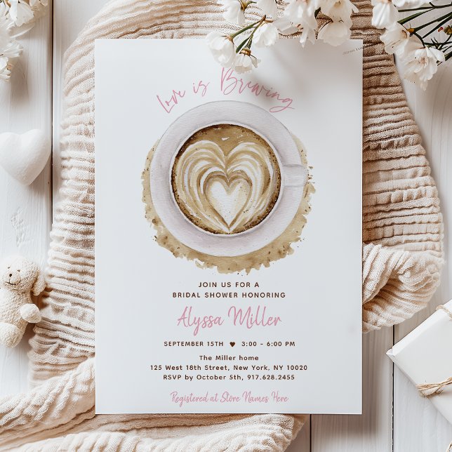 Convites Modern Pink Love Is Brewing Coffee Bridal Shower (Criador carregado)