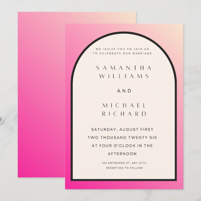 Convites Modern Pink Ombre Arch Wedding Invitation - Custom (Frente/Verso)