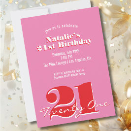 Convites Modern Pink Red Minimalist 21st Birthday