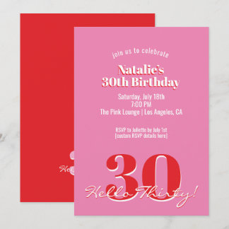 Convites Modern Pink Red Minimalist 30th Birthday