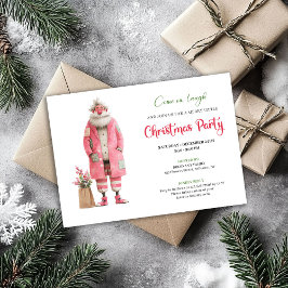 Convites Modern Pink Santa Funny Christmas Party Template