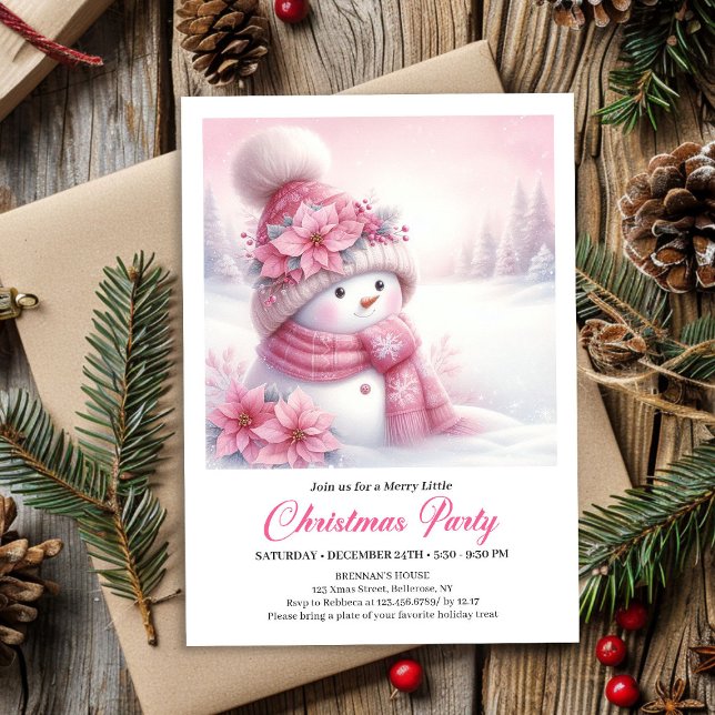 Convites Modern Pink Snowman Kids Download Christmas Invite (Modern Pink Snowman Kids Download Christmas Invitation

)