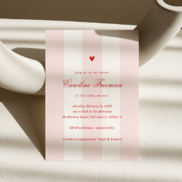 Convites Modern Pink Stripe Heart Valentine Baby Shower