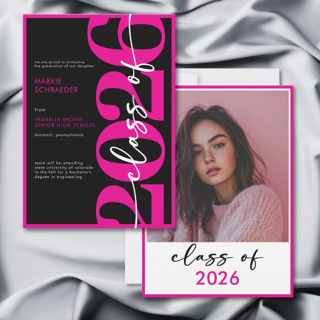 Convites Modern Pink Typography Graduation Announcement (Modern Pink Typography Graduation Announcement)