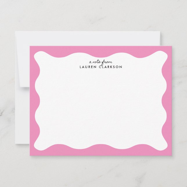 Convites Modern Pink Wavy Frame Stationery Note Card (Frente)