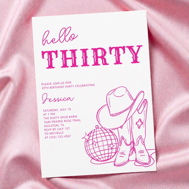 Convites Modern Pink Western Disco 30th Birthday Party (Modern Pink Western Disco 30th Birthday Party Invitation)