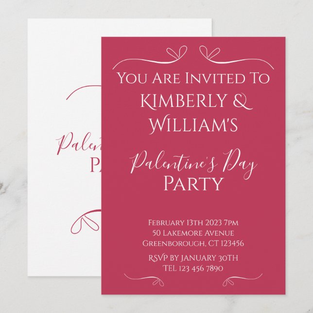 Convites Modern Pink White Palentine's Day Party Invitation (Frente/Verso)