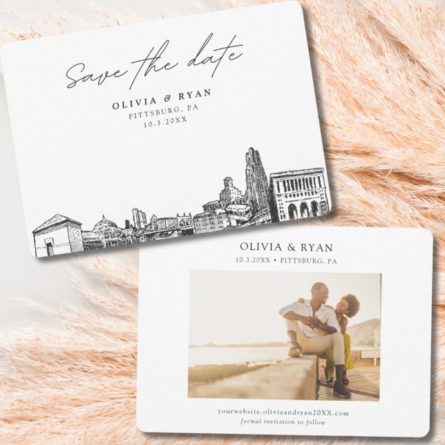 Convites Modern Pittsburgh Casando Salve a Data (Pittsburg wedding save the date with engagement photo)
