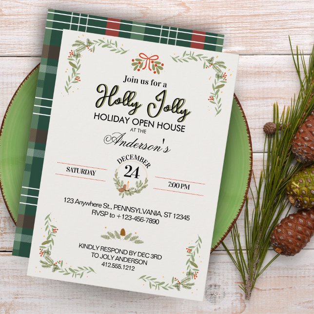Convites Modern Plaid Christmas Party Invitation (Elegant Modern Plaid Christmas Party Invitation)