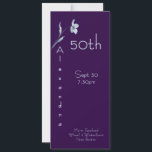 Convites Modern Plum Noir Vertical Floral 50th Birthday<br><div class="desc">Modern Plum Noir Vertical Floral 50th Birthday Invitation. Celebrate a landmark milestone with this bold and vibrant 50th birthday invitation. The design features a striking purple background contrasted with a single, delicate blue flower stem and unique vertical lettering. This slim tea-length card is ideal for a modern woman's birthday dinner...</div>